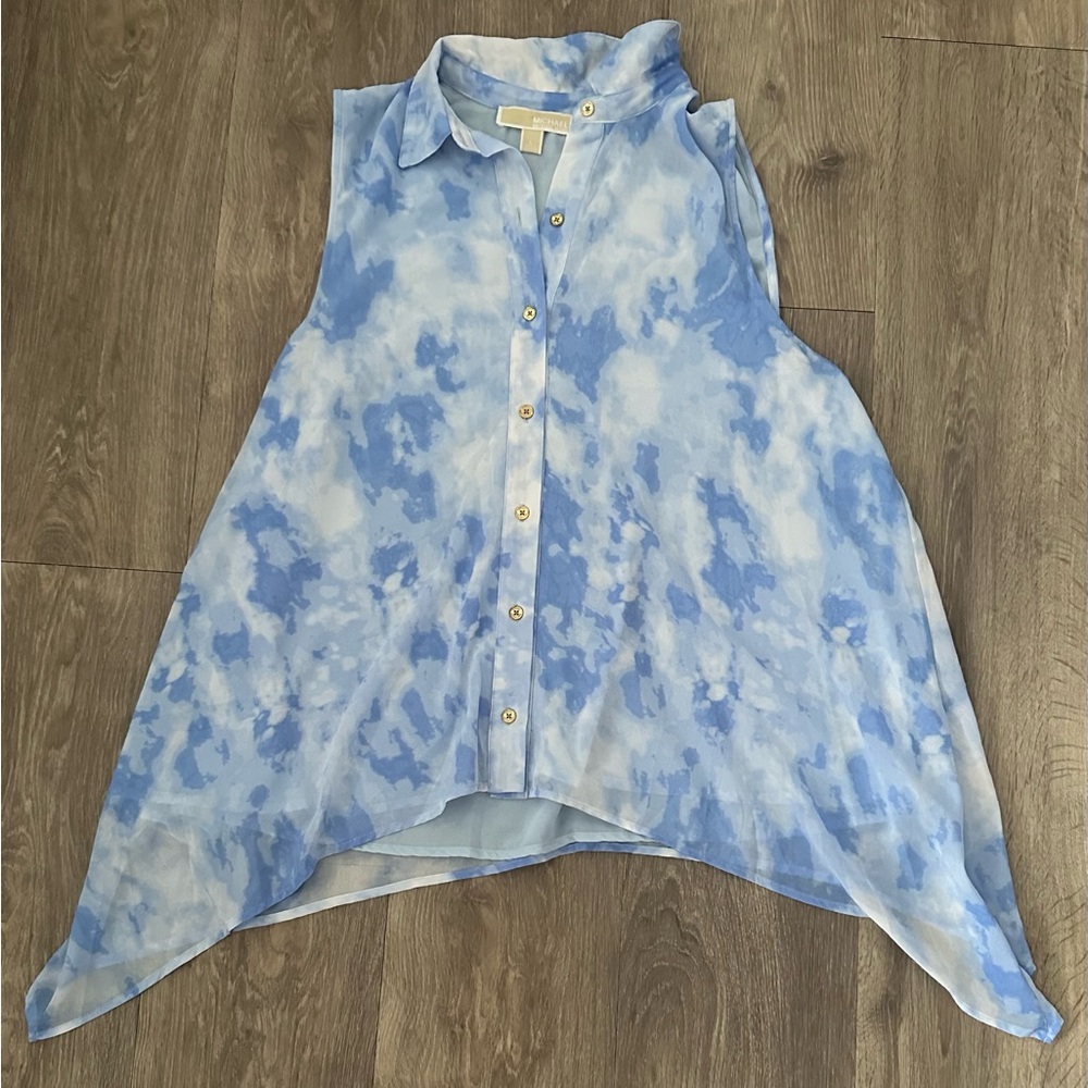 Michael Kors Blue Cloudy Sleeveless Blouse